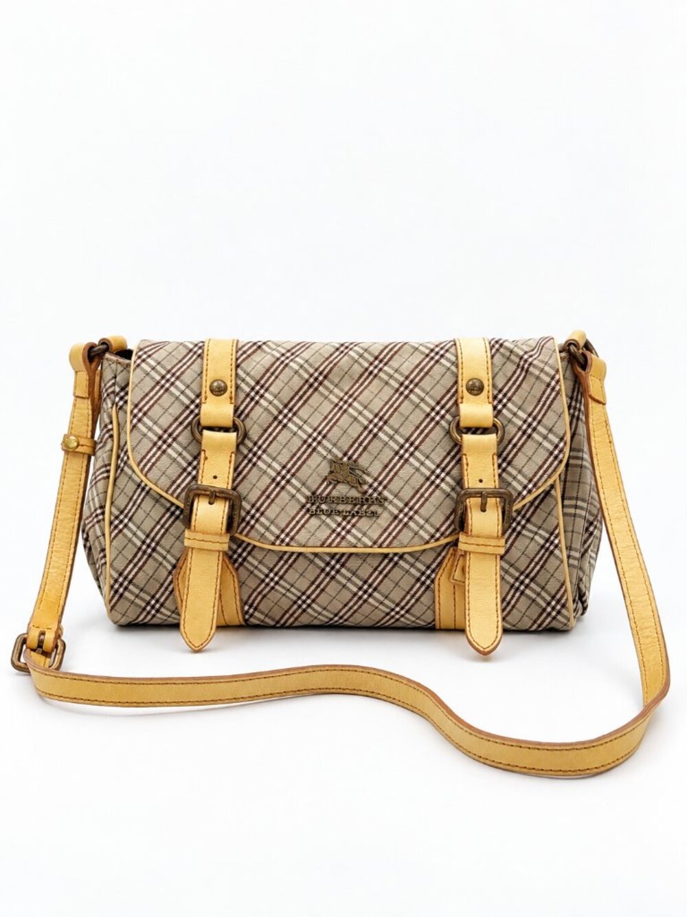 Burberry Blue Label Nova Check Shoulder Crossbody Bag Beige Leather Vintage